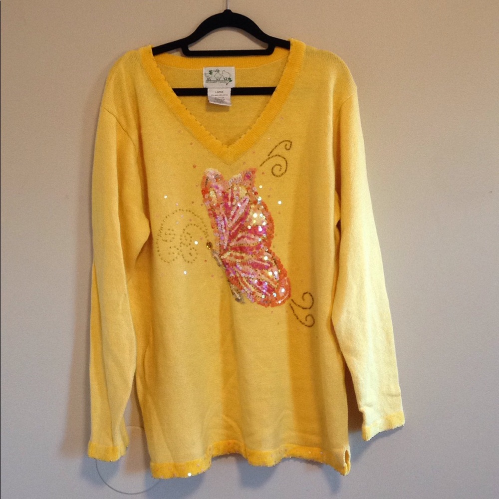 The Quacker Factory Butterfly Yellow Sweater